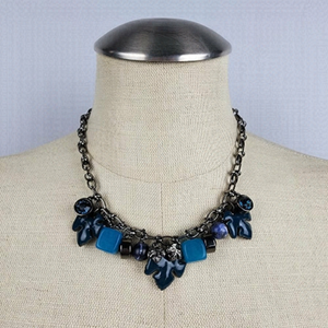 Dyrberg Kern Blue Glass Charm Black Chain Necklace